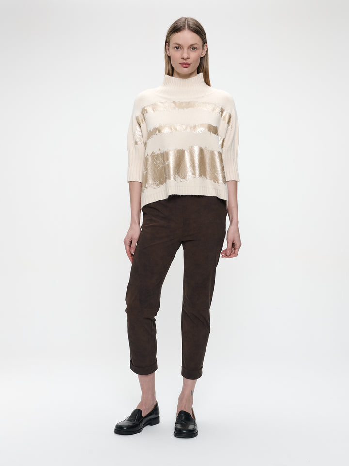 Pullover gold print  NB2404 | Beige Gold