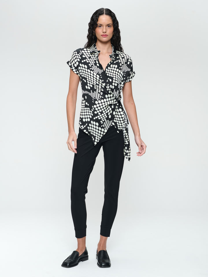Aston print shine viscose blouse | Black