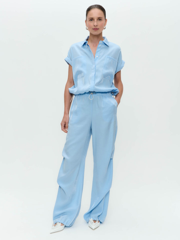 Renate shiny viscose blouse | Light Blue