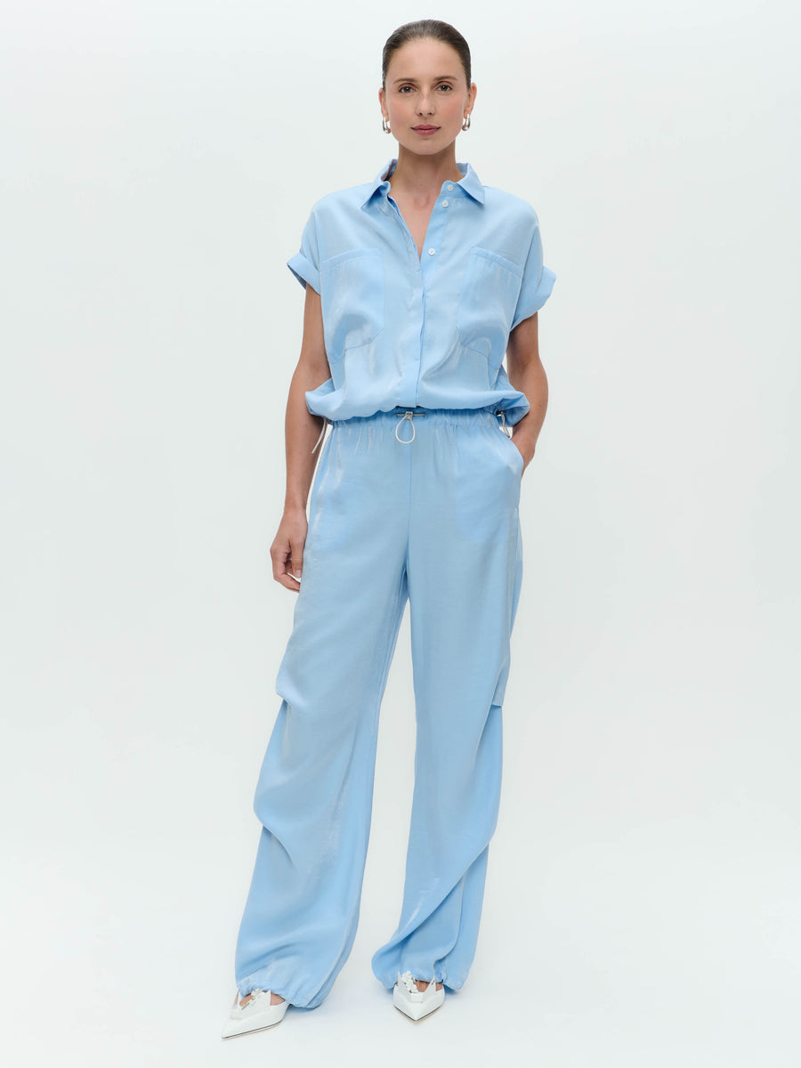 Renate shiny viscose blouse | Light Blue