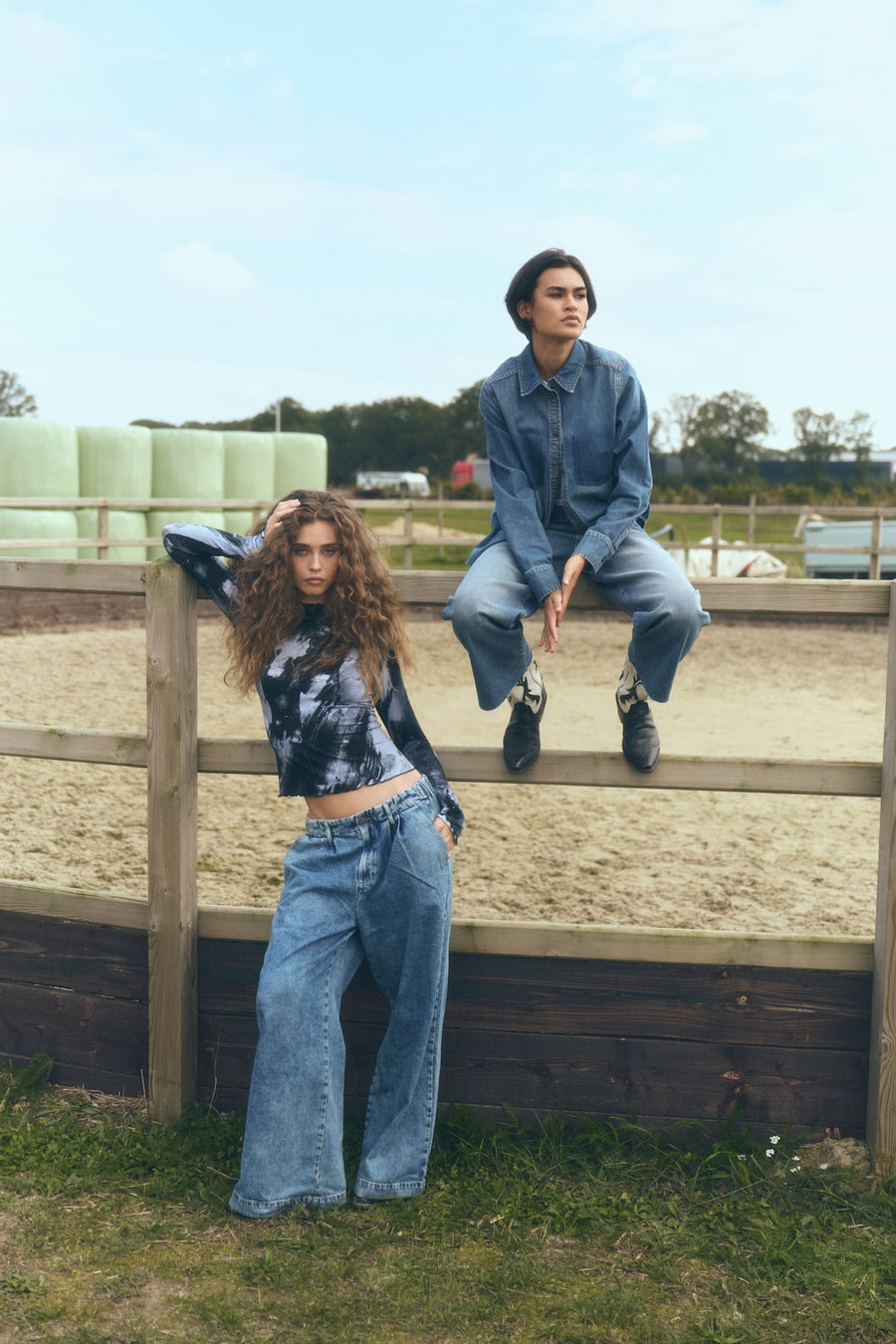Western repair denim shirt | Flu Blue