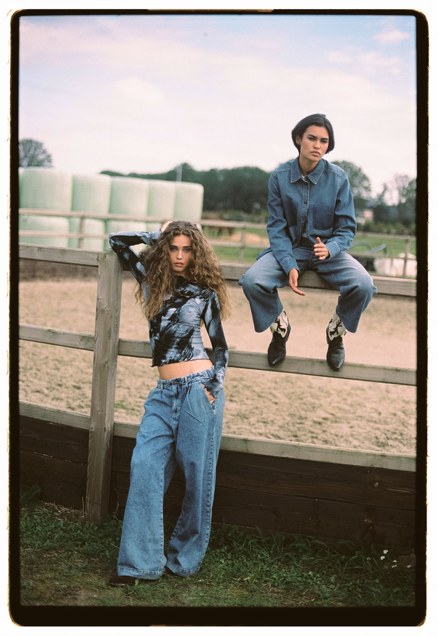 Western repair denim shirt | Flu Blue
