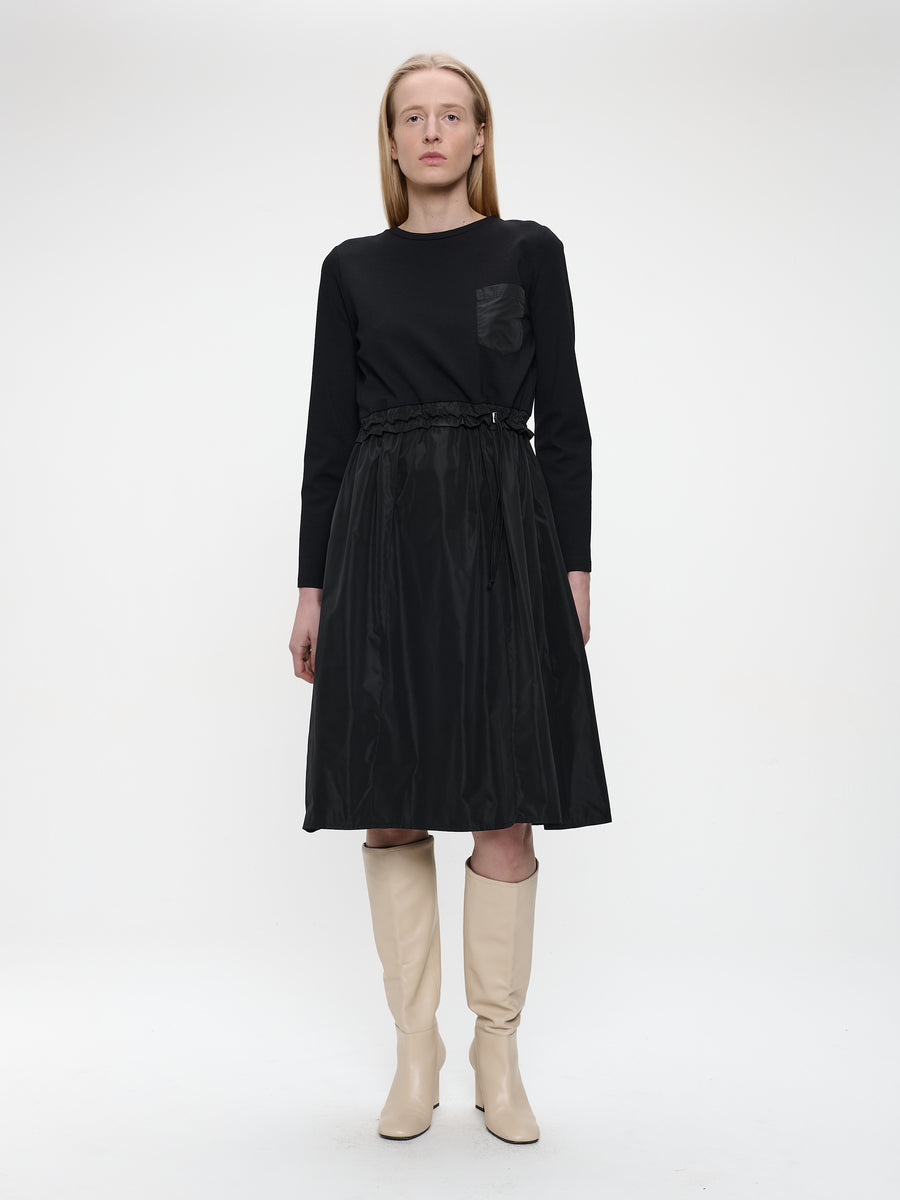 Ester mix cotton taffeta dress | Black