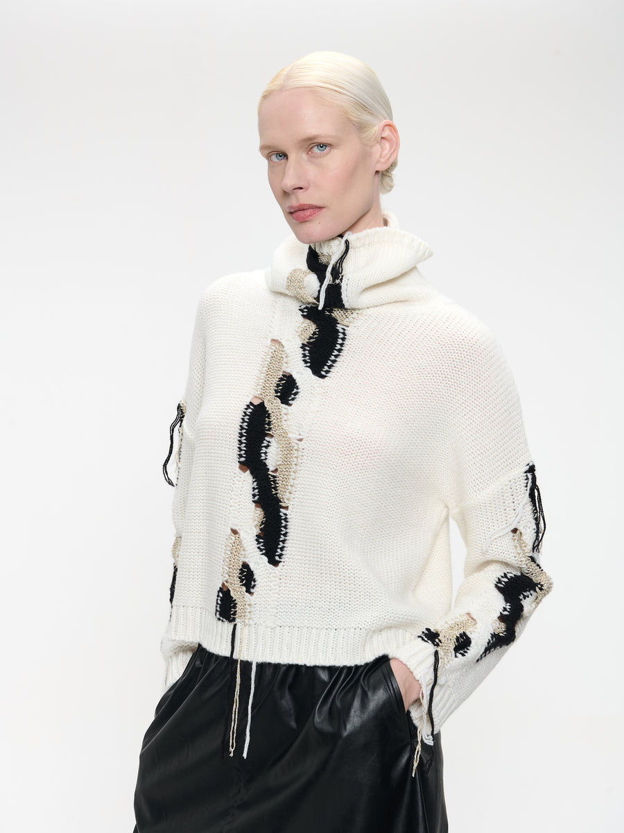 Fancy high neck Pullover H25024 | Off White
