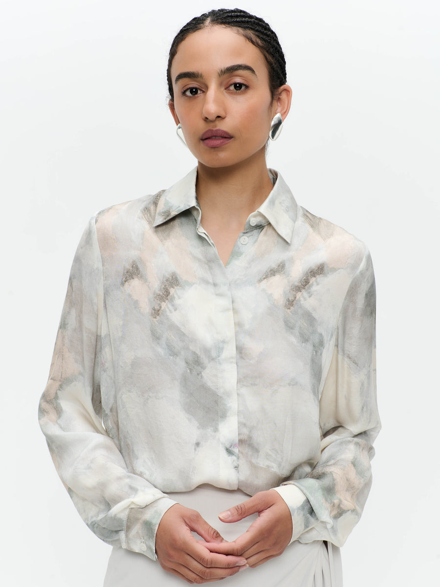SisiN printed silk viscose blouse | Grey