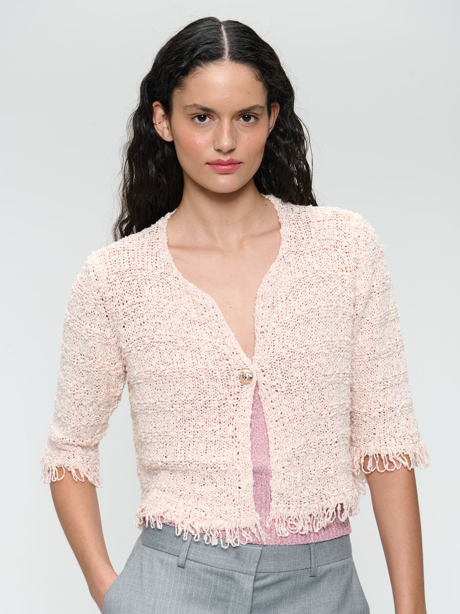 Jacquard cotton knitted blazer 9025S | Rose