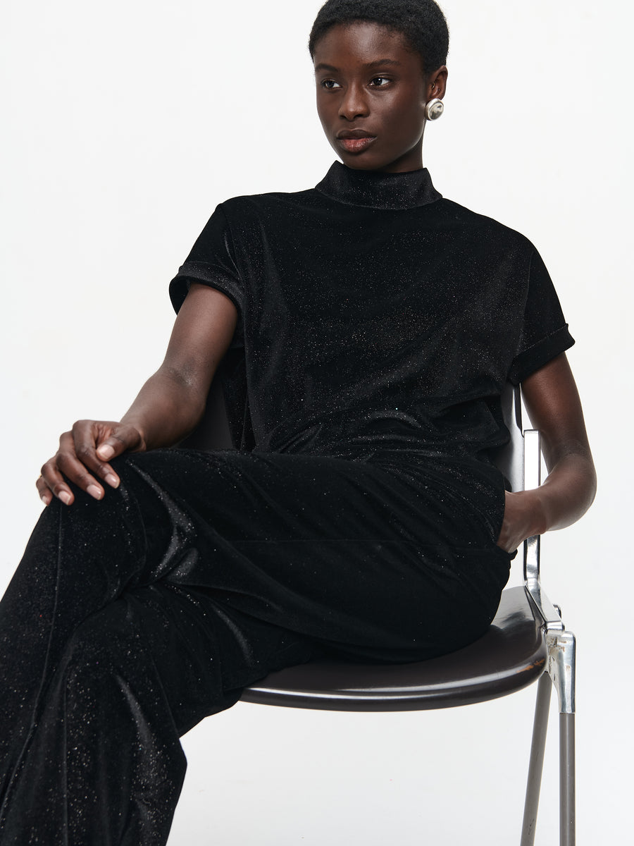 Rayan velvet top | Black shiny