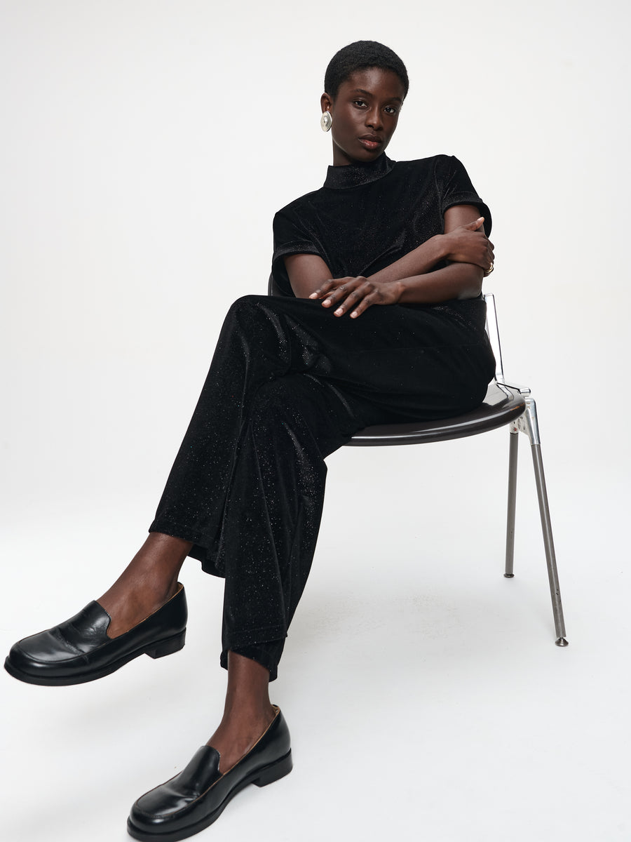 Simone velvet pants | Black shiny