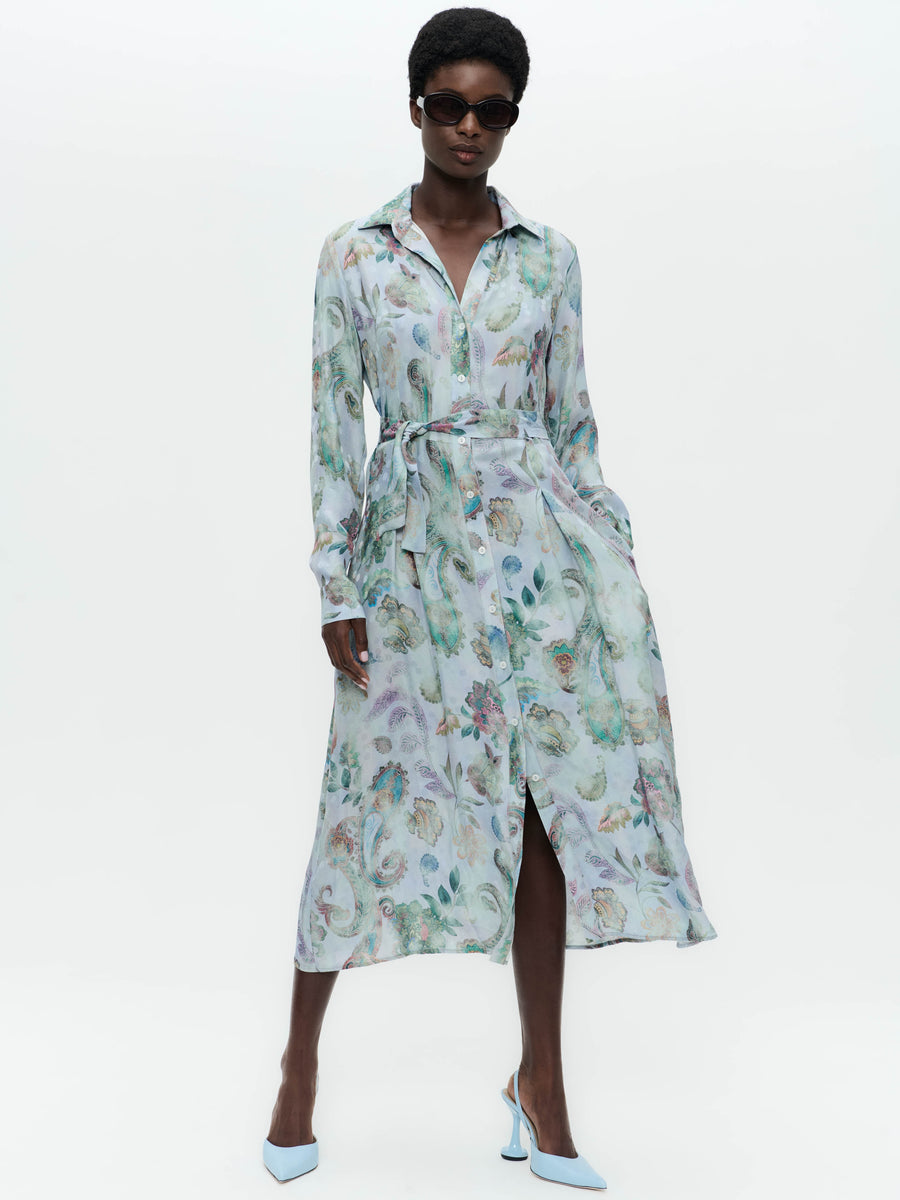 Rio print rayon viscose dress | Multi Blue