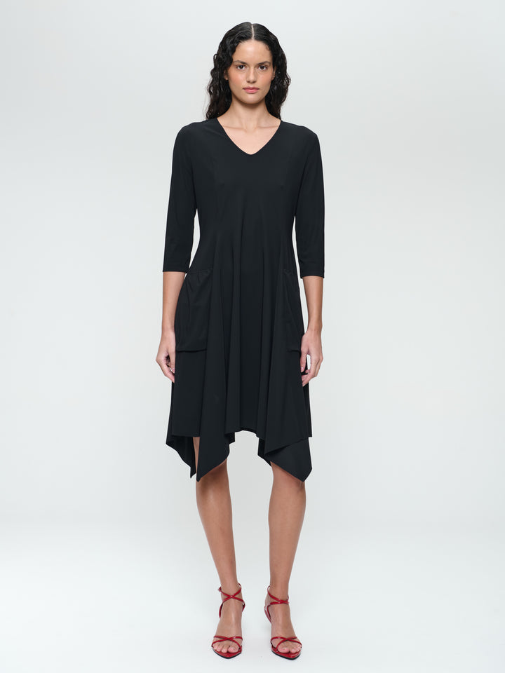 Caro LS stretch technical jersey dress | Black