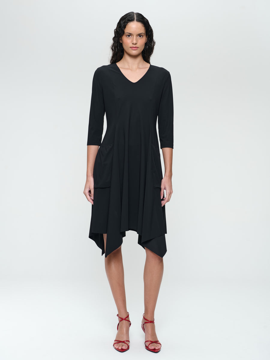 Caro LS stretch technical jersey dress | Black