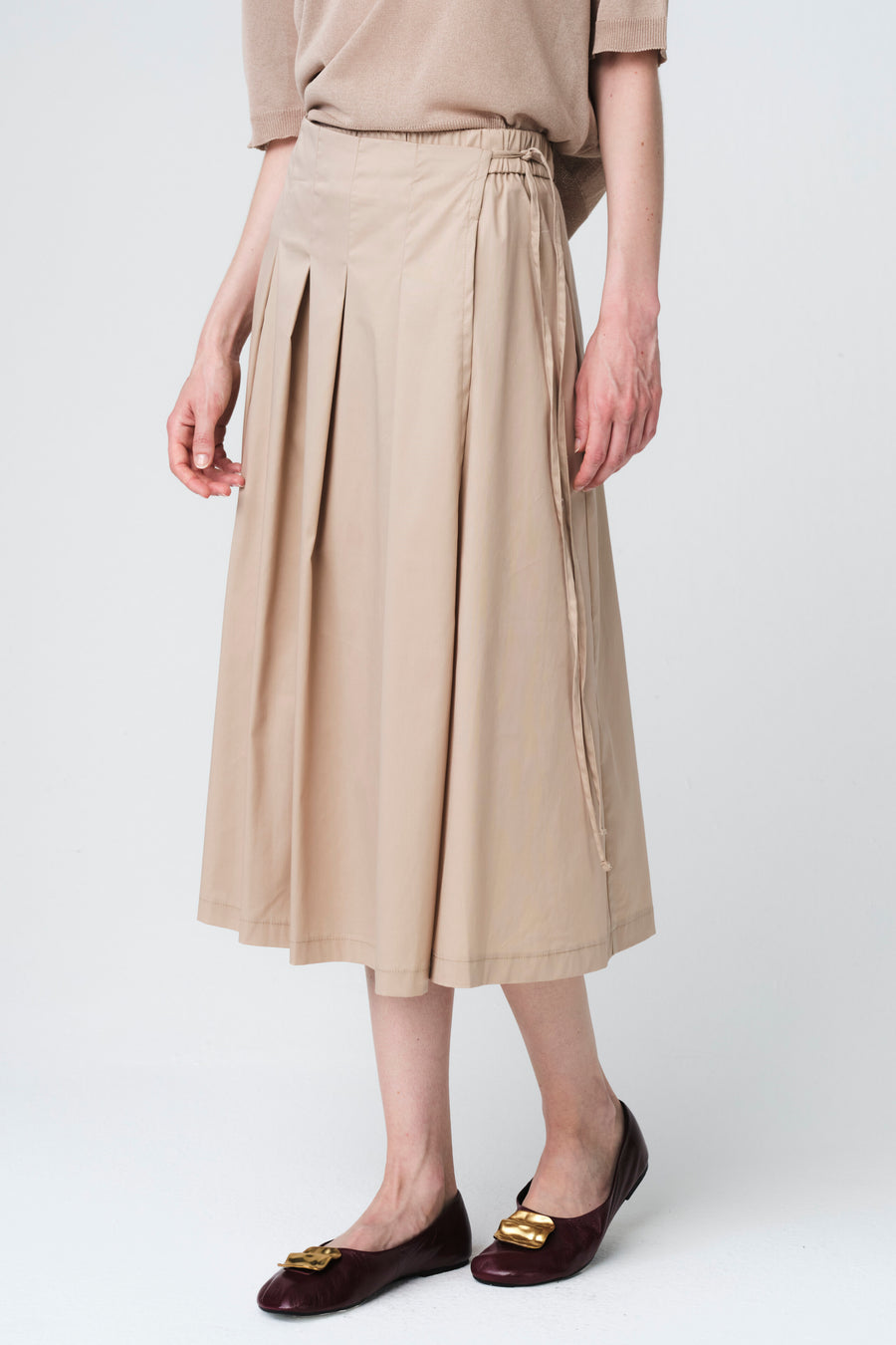 Poplin dubbel mid skirt | Sabbia