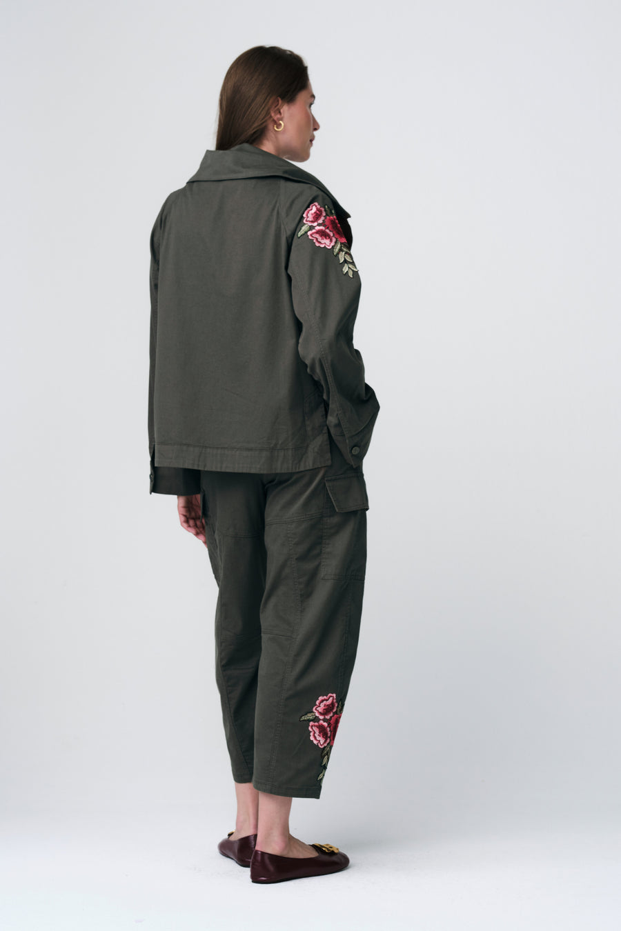 Twill utility embroidery jacket | Khaki