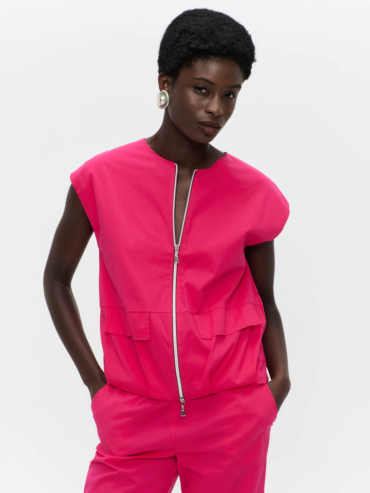 Costante cotton sleeveless jacket | Fuxia