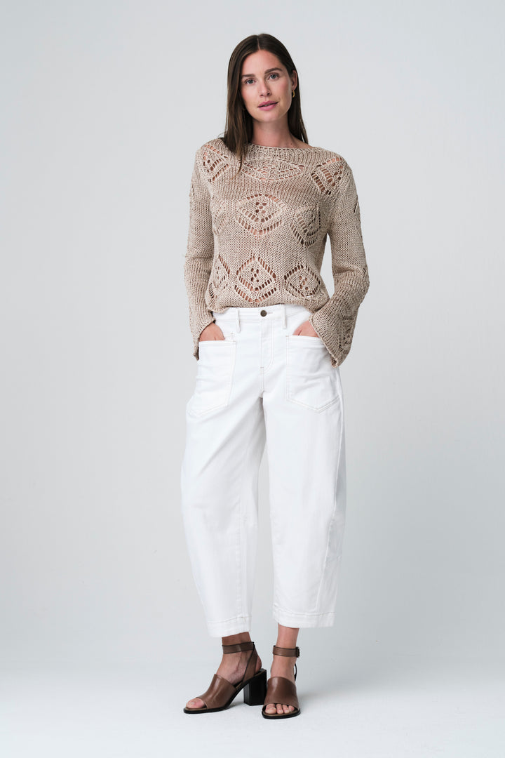 Sequined hole pullover E25053 | Beige