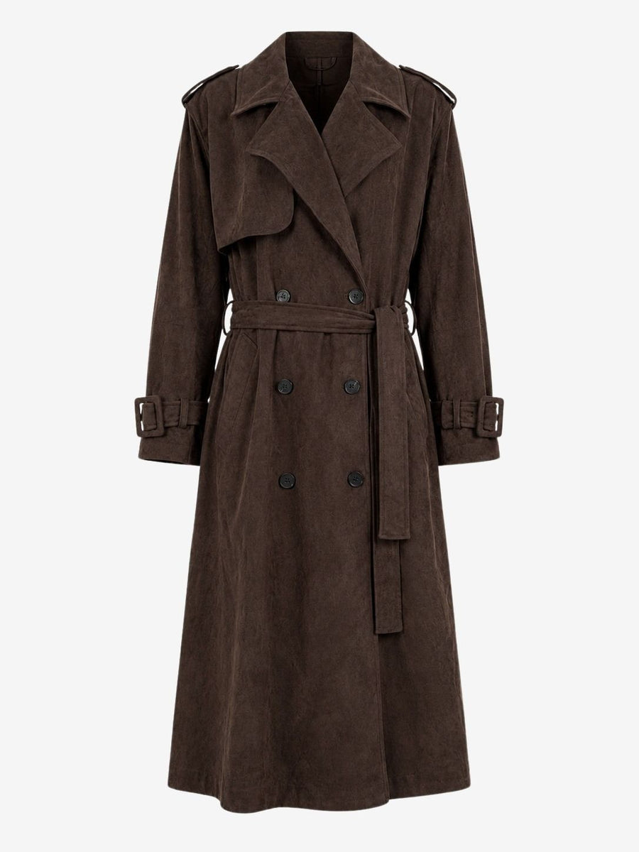 Terra suede effect trench coat | Dark Brown