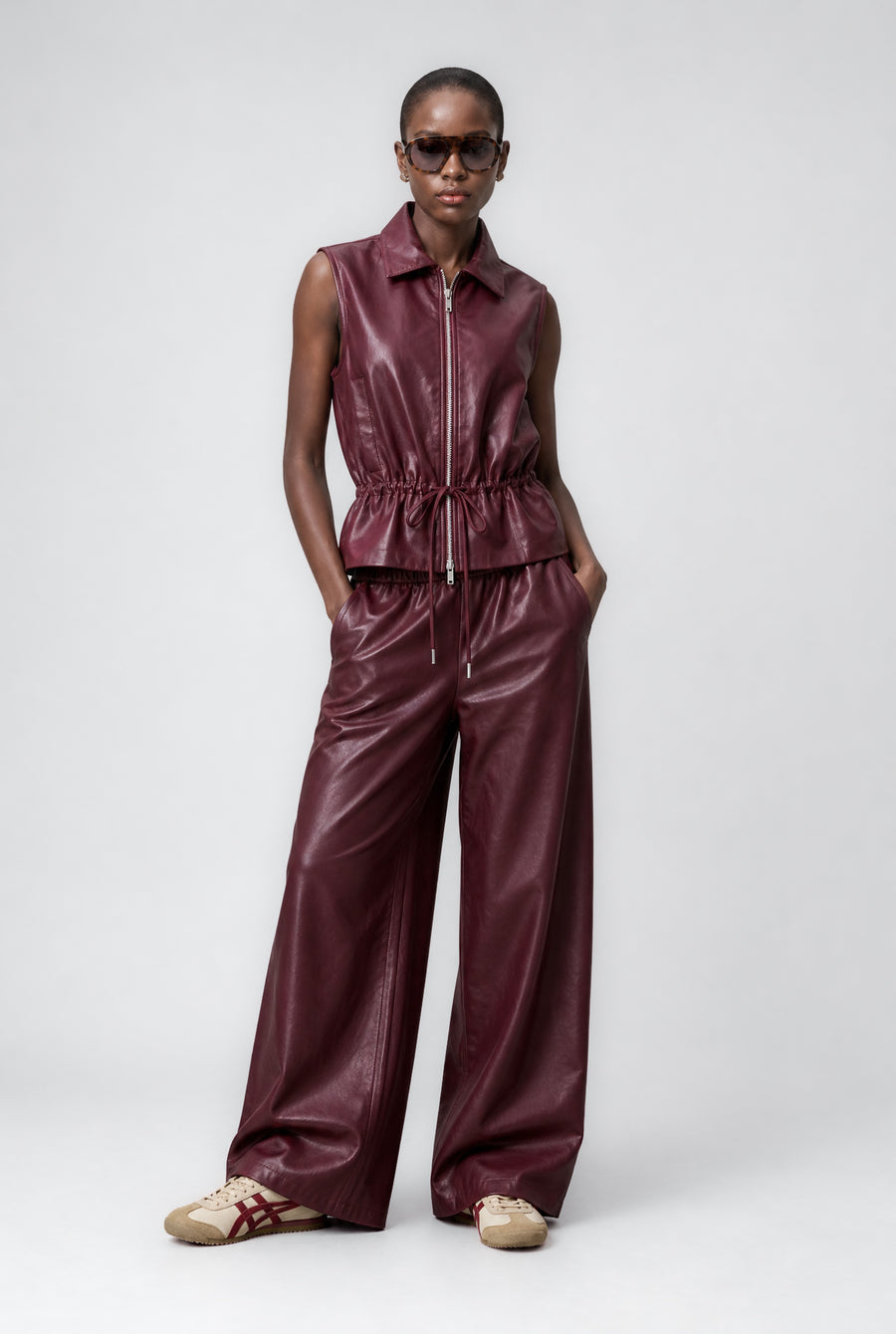 Sienna eco leather wide-leg  pants | Bordo