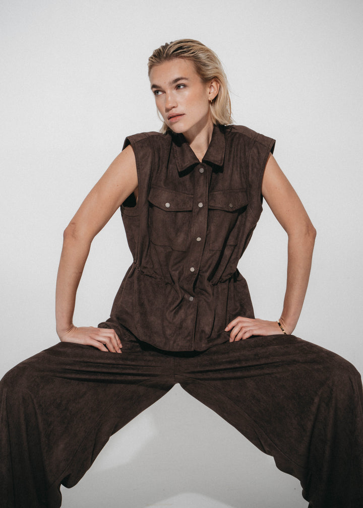 Arabel suede effect pants | Dark Brown