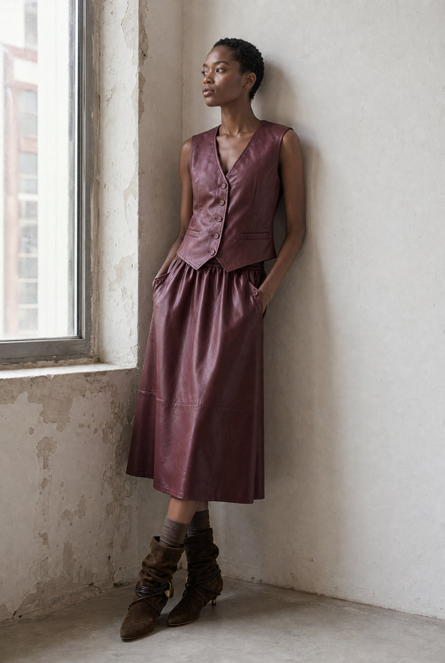 Arian eco leather vest | Bordo