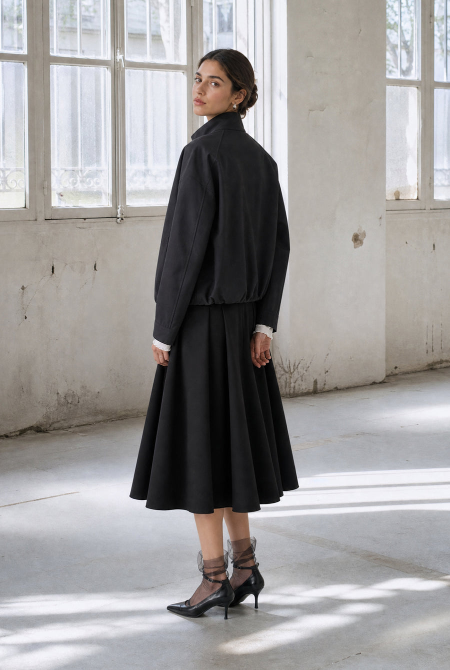 Awrora cotton pleated bomber jacket | Navy