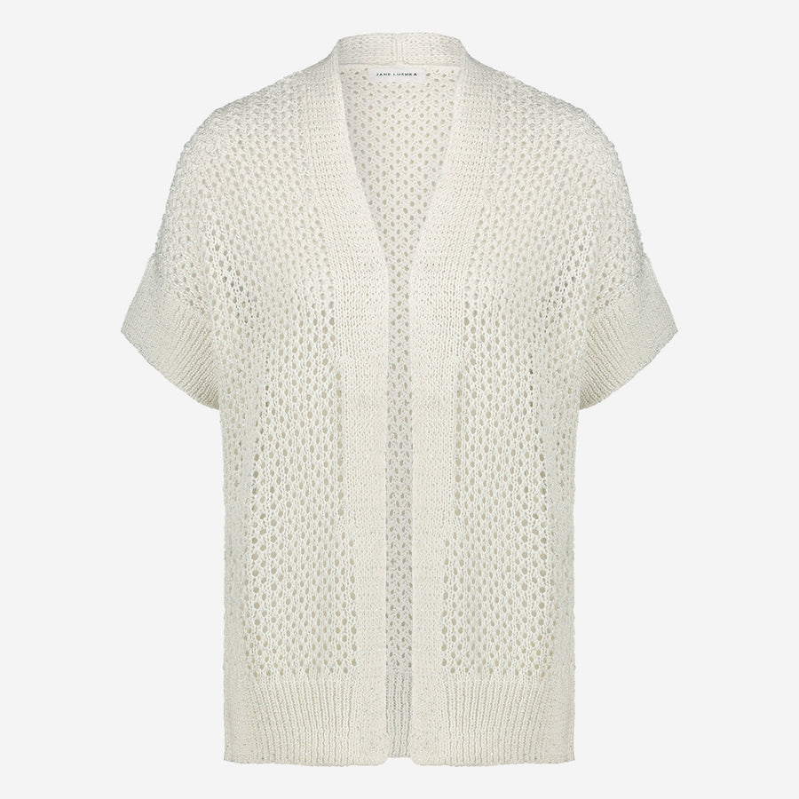 Openwork knit with sequins cardigan 9081 | White