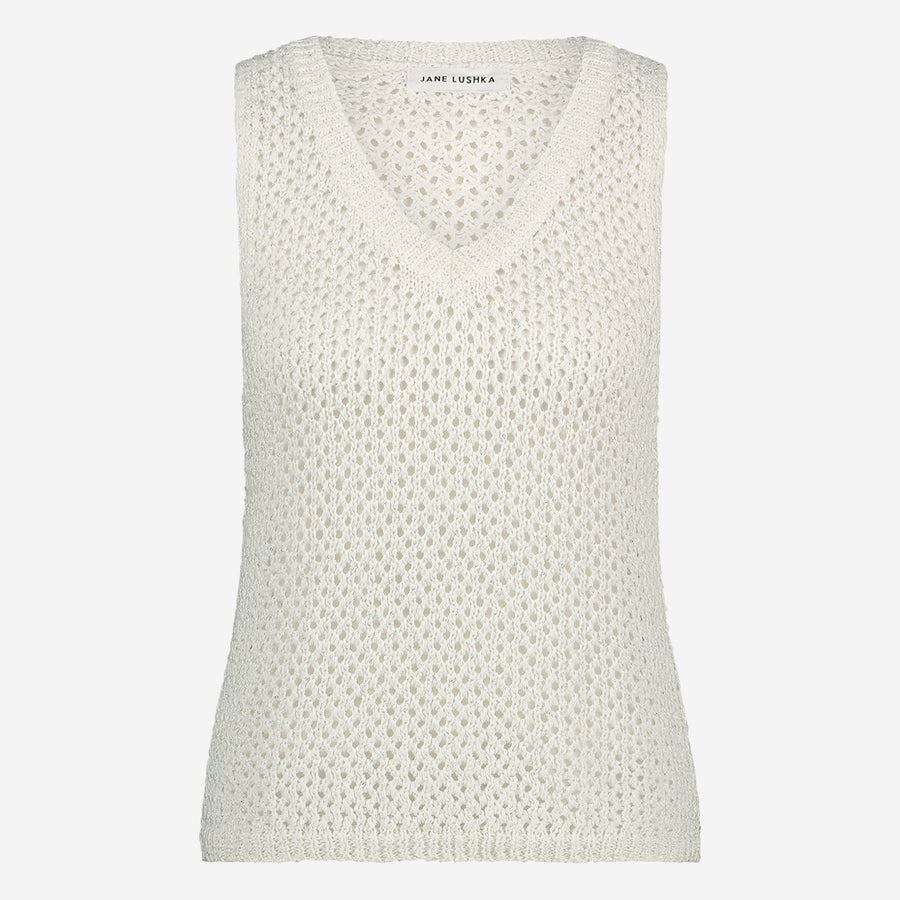 Openwork knit with sequins top 9084 | White