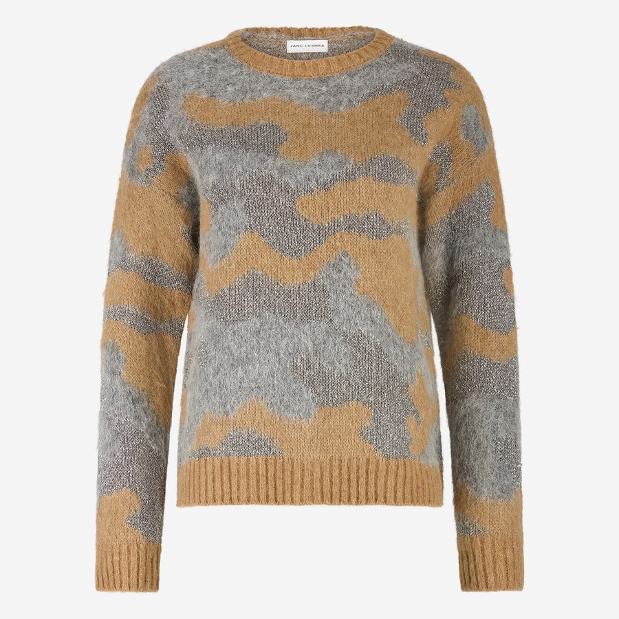 Pullover shiny inlay H25171 | Cognac