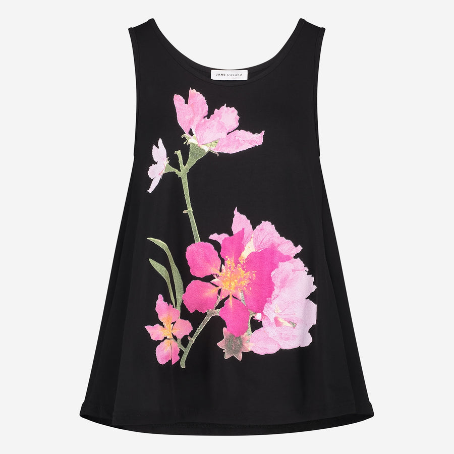 Top cotton print flower | Black