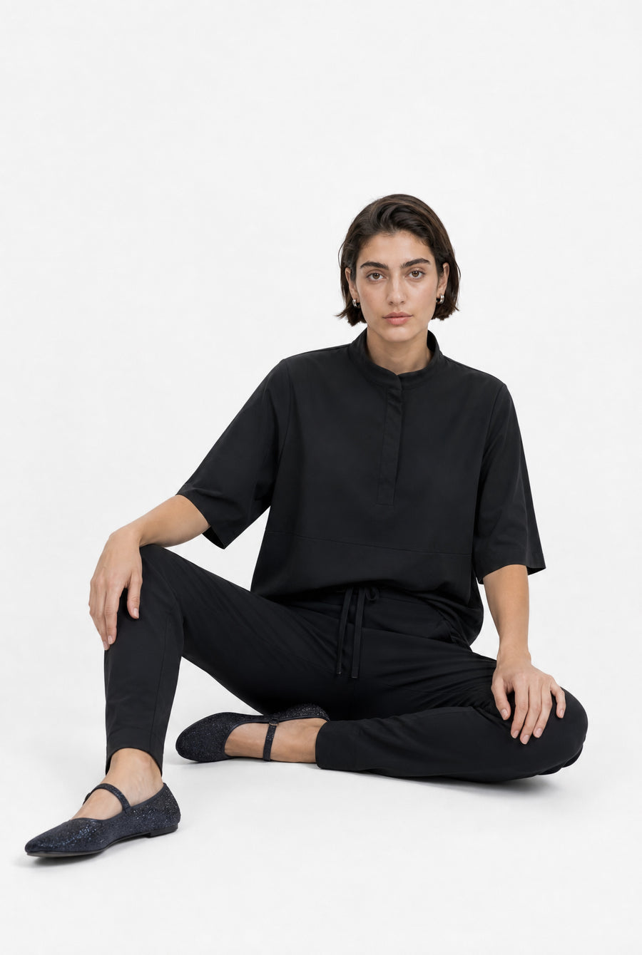 Damiana stretch technical jersey top | Black