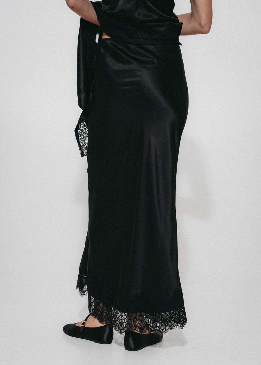 Esra silk skirt whit lace trim