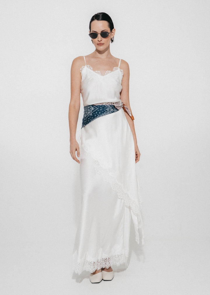 Esra silk skirt whit lace trim