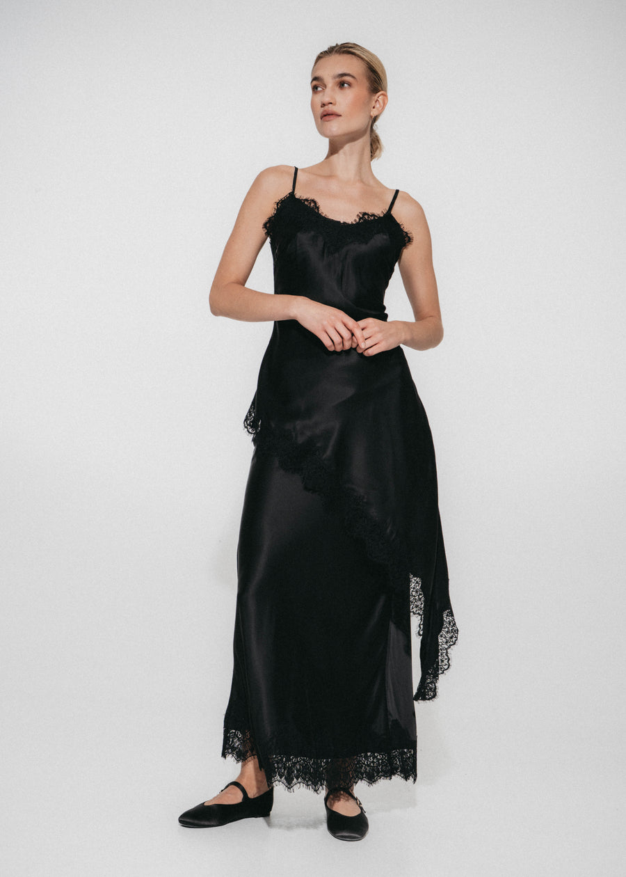 Esra silk skirt whit lace trim