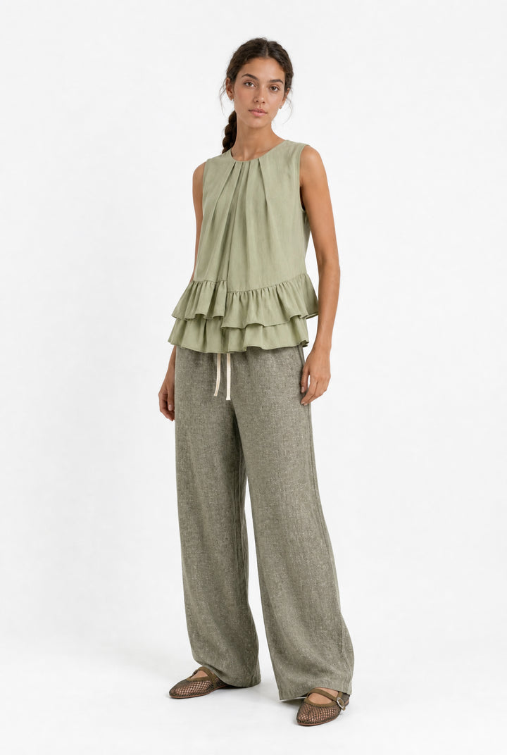 Folly linnen pants | Green Melange