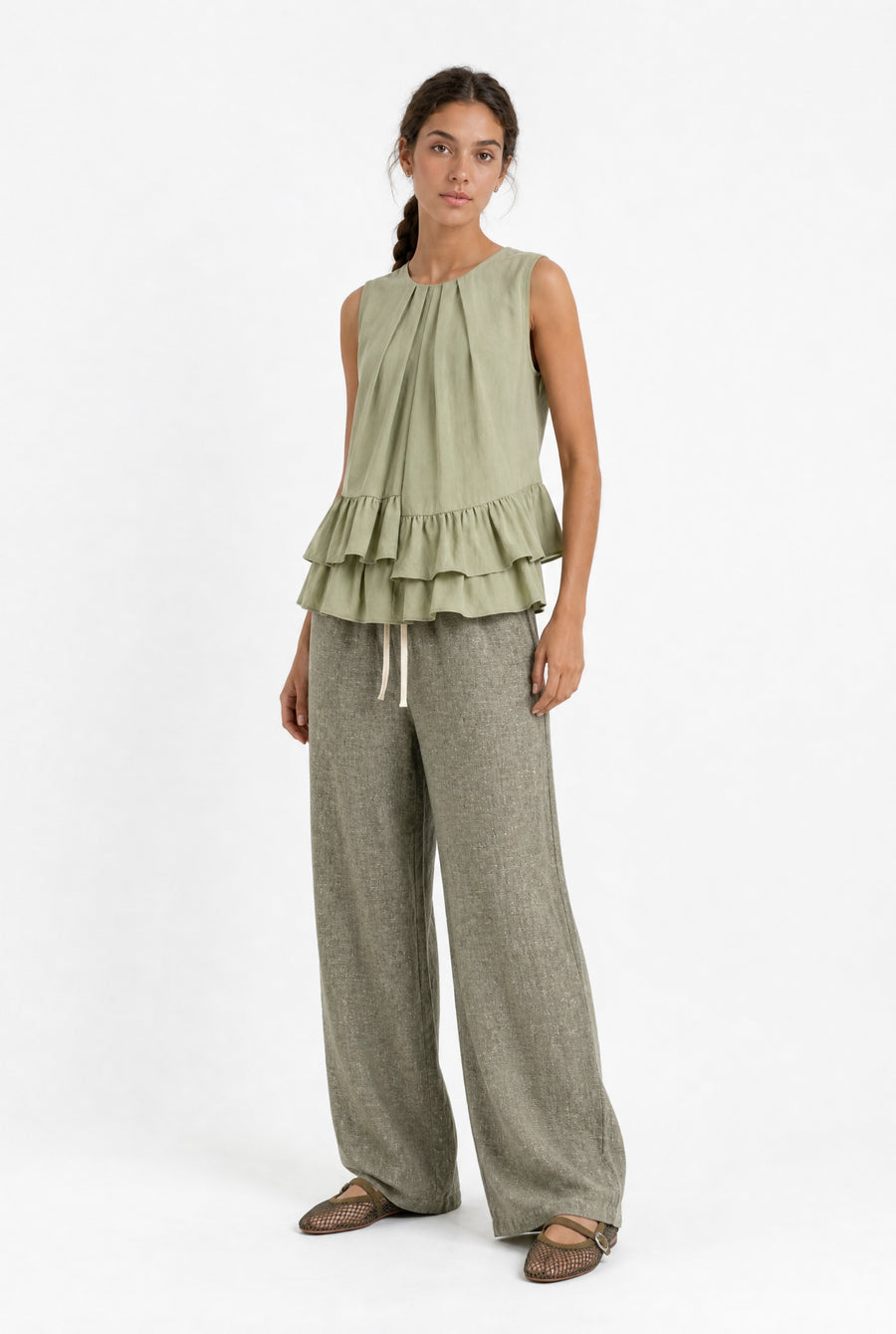 Folly linnen pants | Green Melange