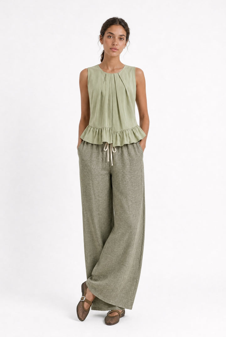 Folly linnen pants | Green Melange