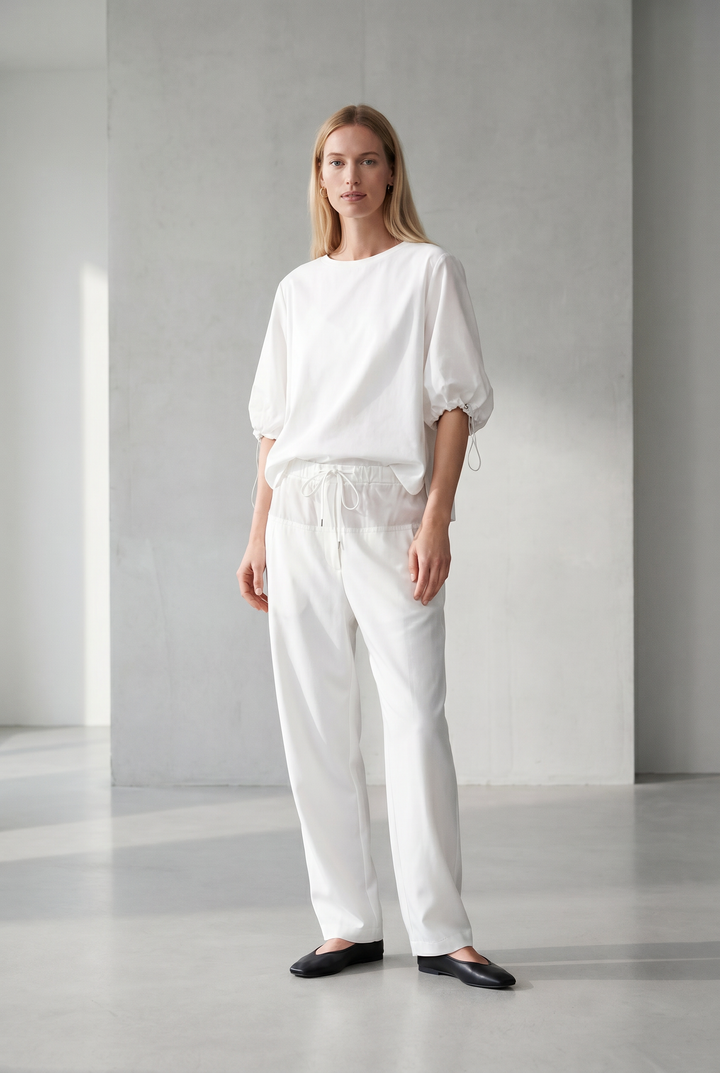 Pamela jersey/taffeta mix blouse | Off White