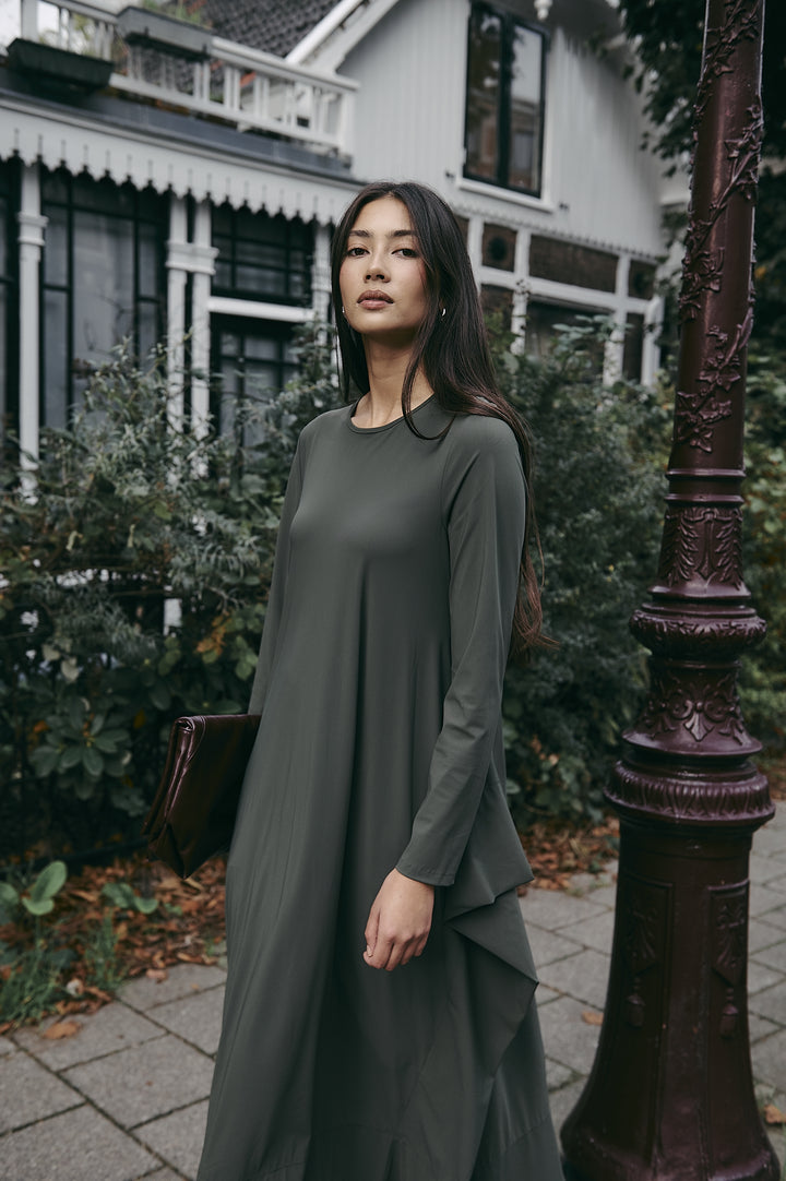 Isabel dress LS  technical jersey | Army