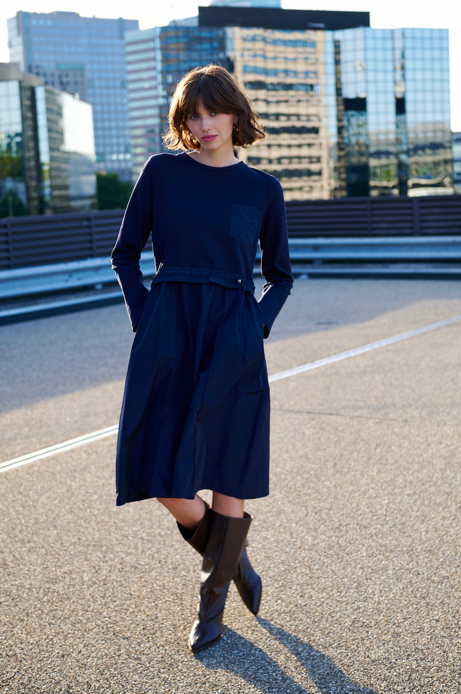 Ester mix cotton taffeta dress | Blue