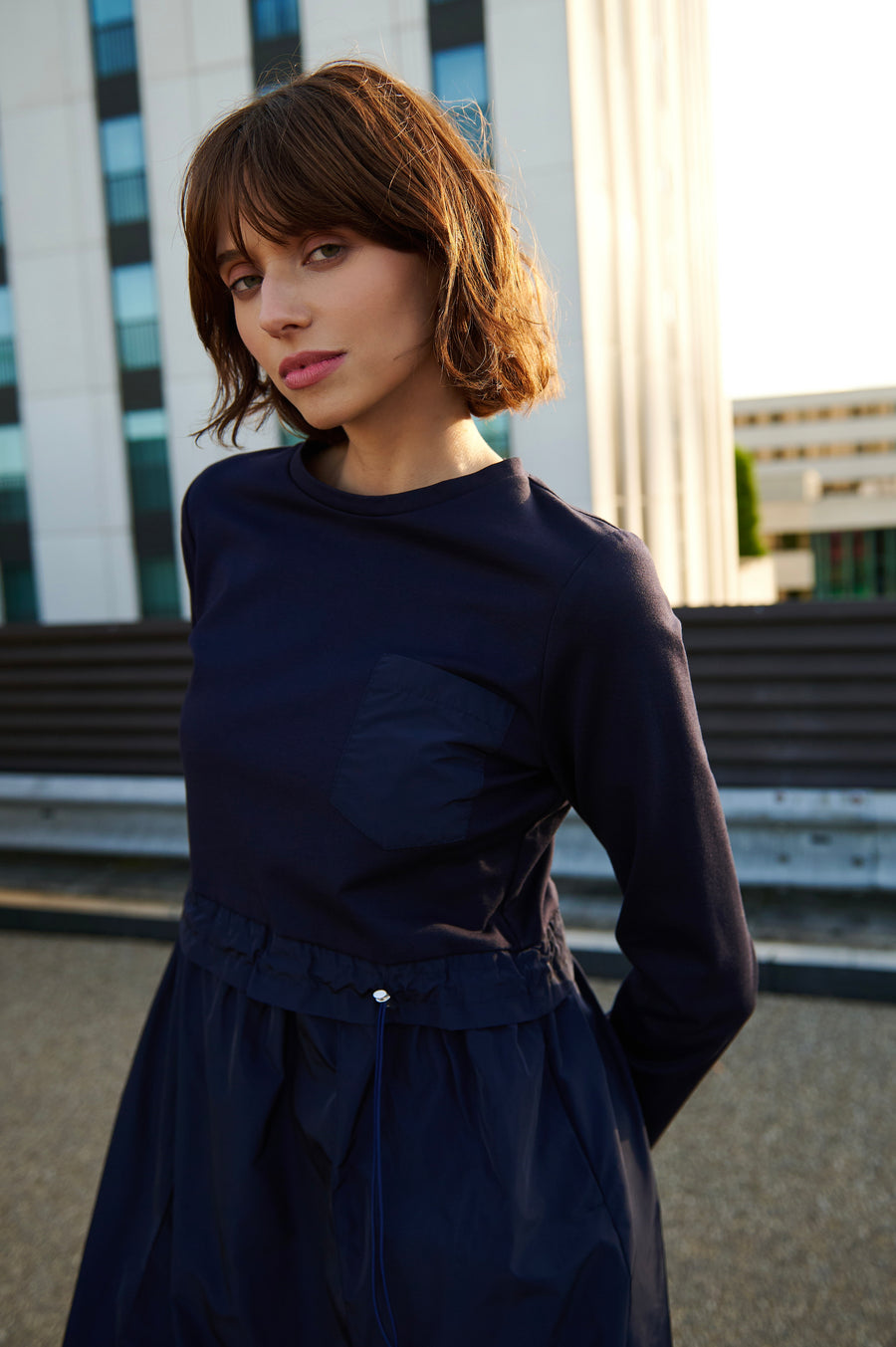 Ester mix cotton taffeta dress | Blue