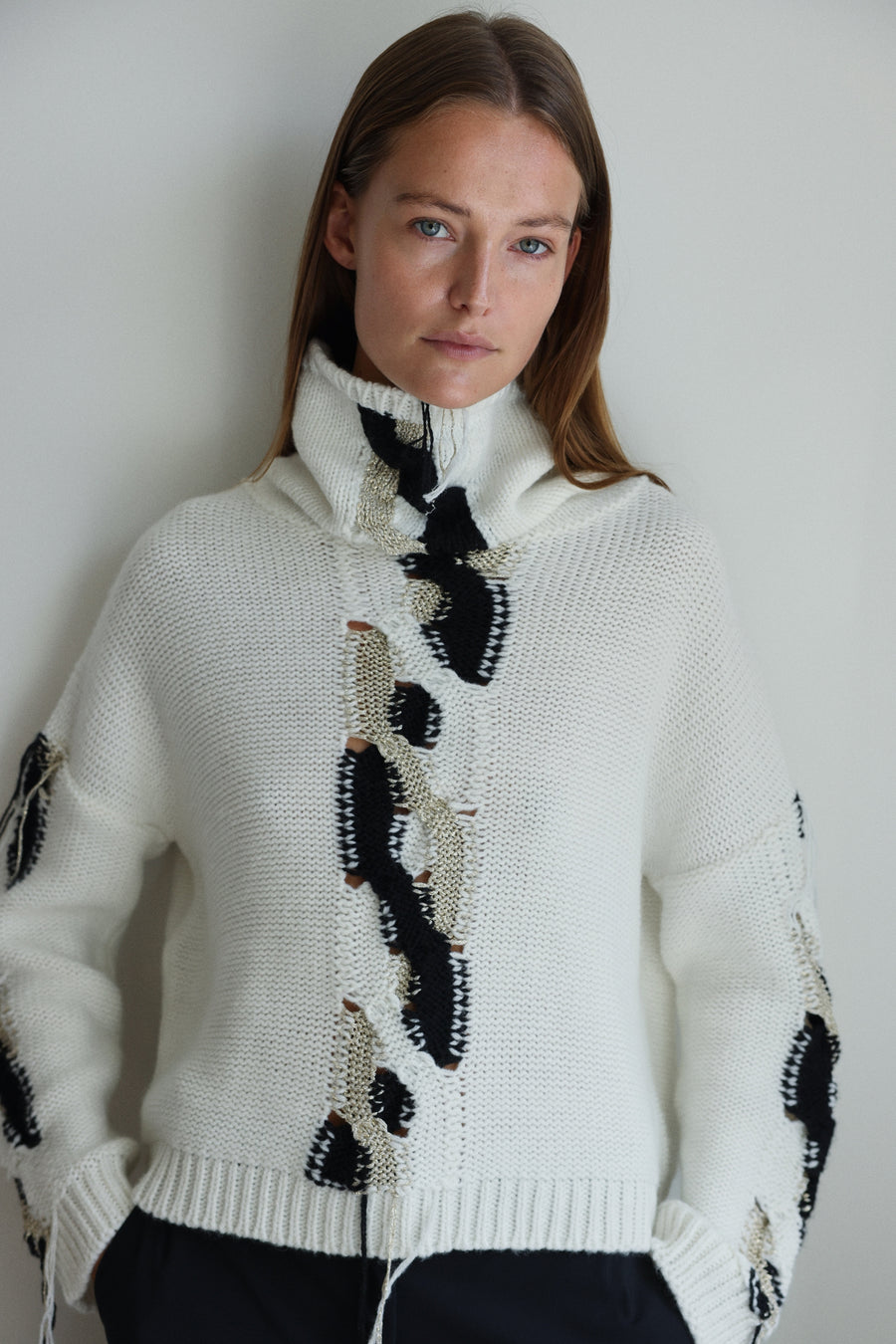 Fancy high neck Pullover H25024 | Off White