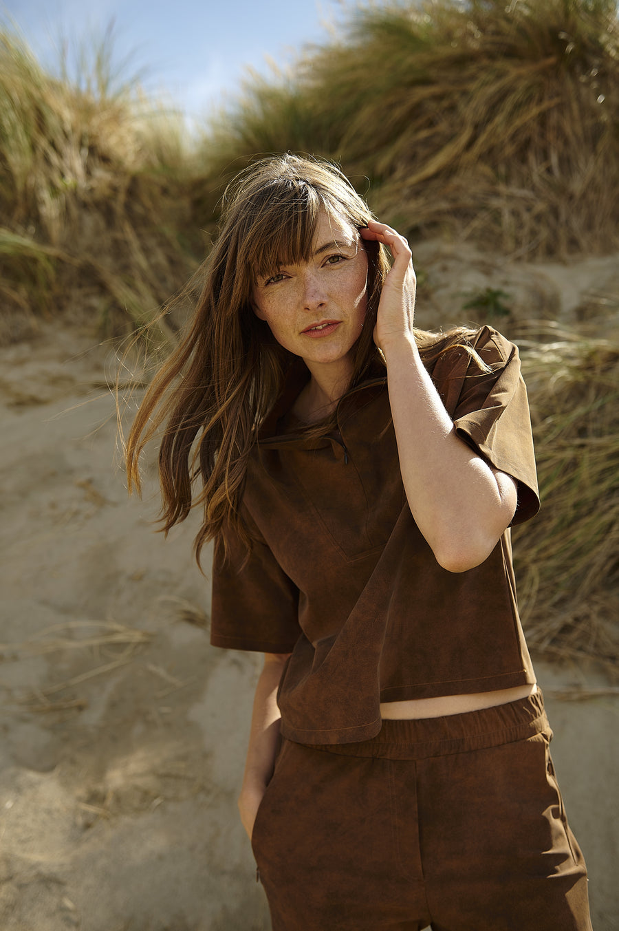 Leone blouse technical jersey | Caramel