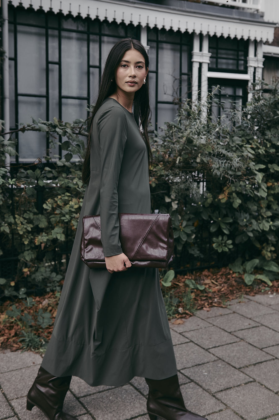 Isabel dress LS  technical jersey | Army