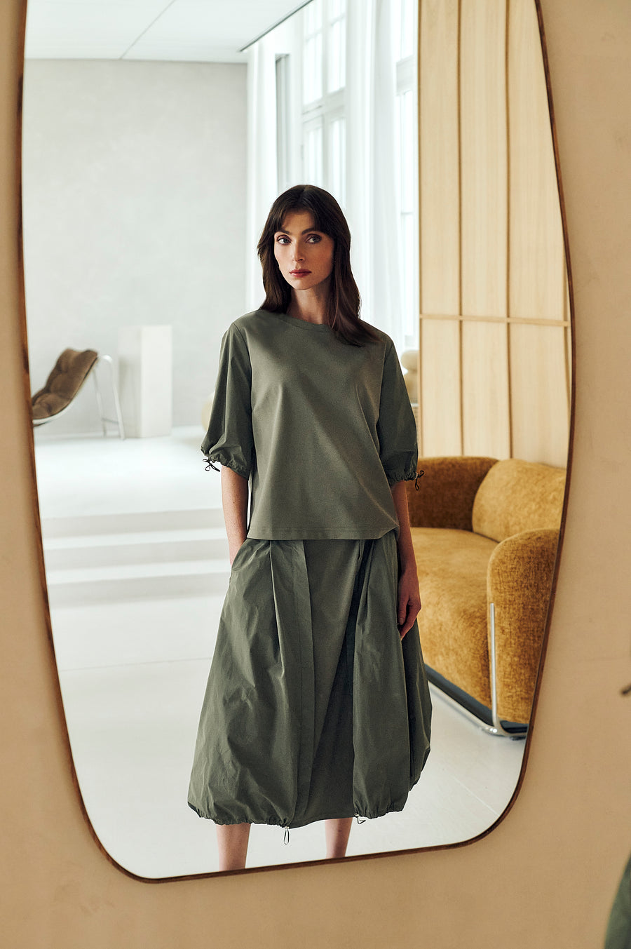 Allegra taffeta mix tech skirt | Army