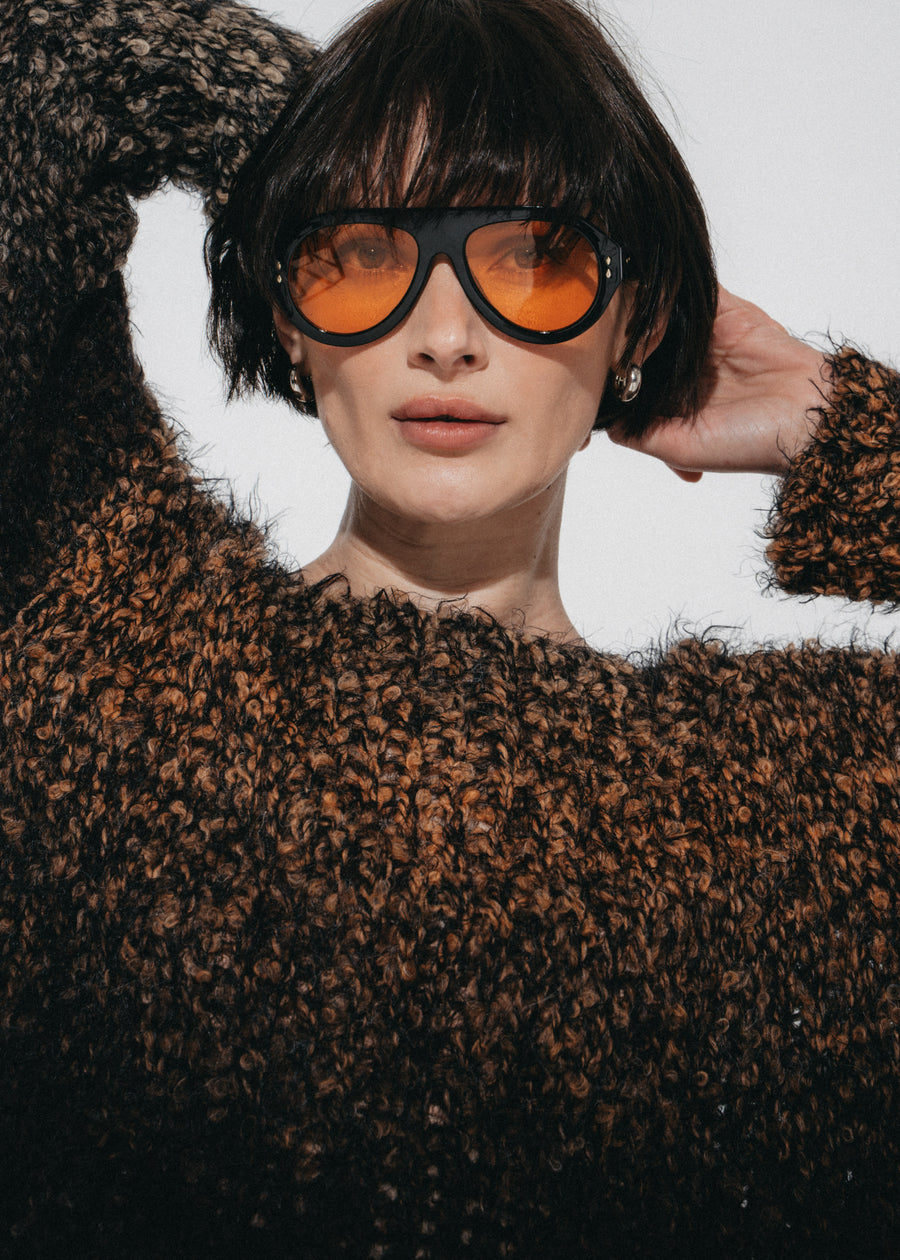 Cozy colour block pullover FA264 | Black Brown