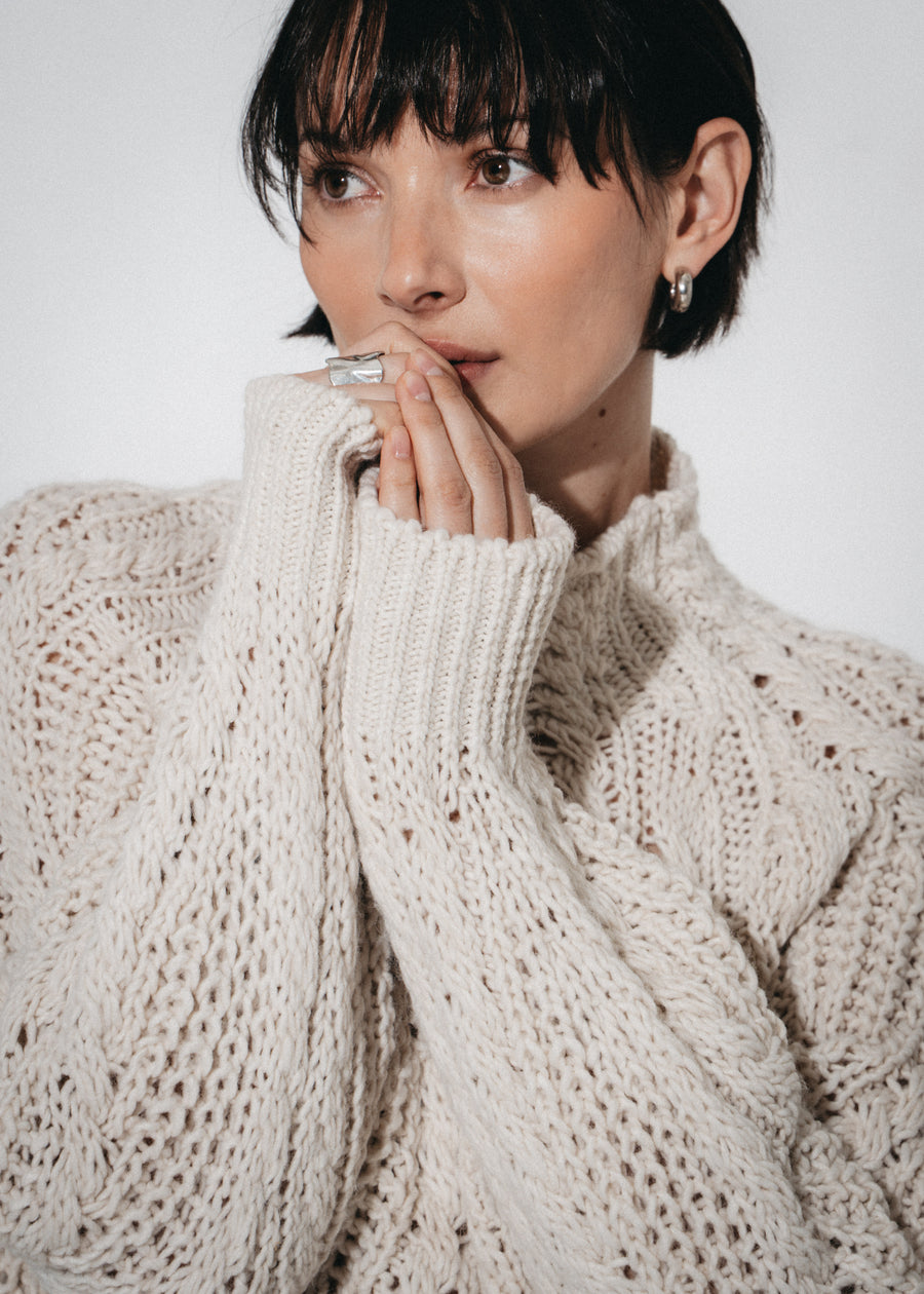 Cozy winter pullover 3094 | Ecru
