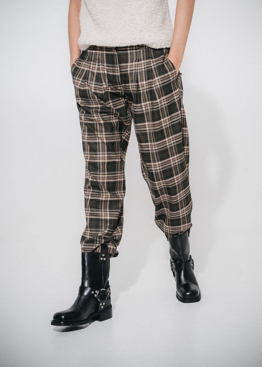 Nicola check viscose pants | Green