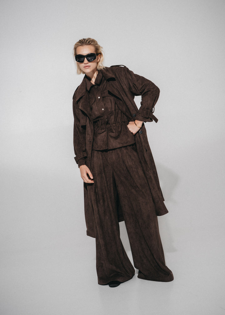 Terra suede effect trench coat | Dark Brown