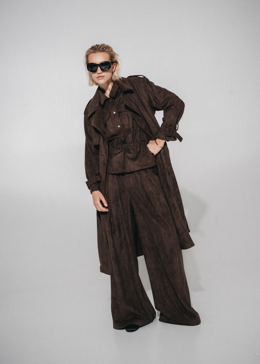 Terra suede effect trench coat | Dark Brown
