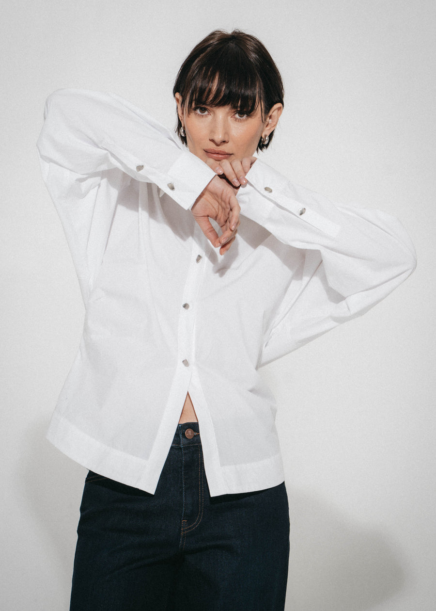 Luna cotton poplin blouse | White