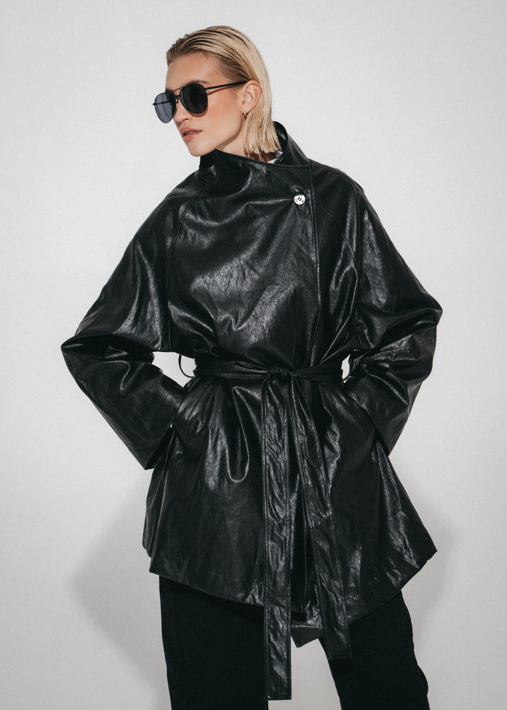 Noir eco leather coat